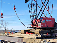 View of temporary abutment construction for the temporary Pleasant Cove Bridge, from US Route 1 looking east.
